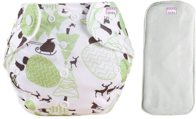 TINNY TOTS Premium Quality 1 Baby Reusable Cloth Diapers All in One Adjustable Pocket Style Printed Diaper Nappy Washable Durable With 1 White Microfiber Bamboo Insert liner Pad(5 Layers) Wetfree Durable For New Borns/Infants| Age 0-24 Months(SMALL-MEDIUM-LARGE;DEAR GREEN)