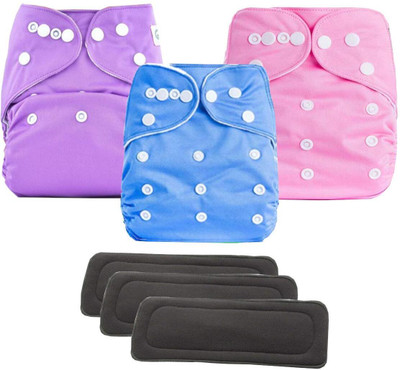 KHURSHID Baby Nappy Inserts Reusable/Washable 3 Cloth Diaper and 3 Black Inserts For Baby