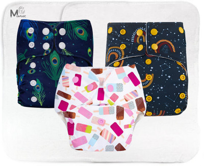 MOMSARC Set of 3 Reusable Cloth Diapers — Morpankh & Star print & ice-cream print