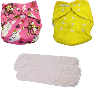 Chinmay Kids Combo of Quirk Reusable Baby Washable Cloth Diaper Nappies with Multi Layered Baby Insert Pads (Set of 2) (Multi- Colour) (Assorted Colours)