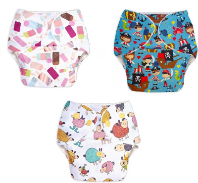 LEVOT Reusable Button Diaper Multi Color Pack of 3 Diaper & 3 Black 5 layer Insert