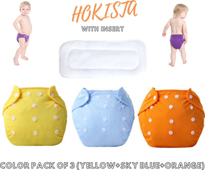 Hokista Pack Of 3 Reusable Cloth Diapers Washable, Adjustable Size with Insert Pads