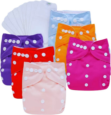 smilykid Multicolor Reusable Washable, Pack of 6 Cloth Diaper + 6 Insert for Baby