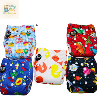 Comfibumss Combo of 5 Reusable Cloth Diaper with 5-Layer Absorbent Insert