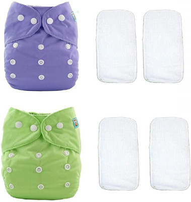 Aldeco [Pack of 2 Multicolor Pocket Cloth Diaper with 4 White Insert Pad] / Washable Baby Cloth Diaper / Reusable Nappy for Kids of age 0-24 months