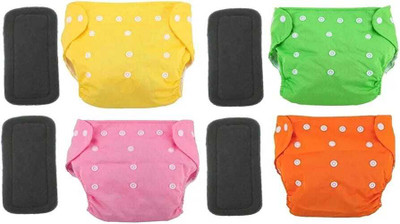 BADAL KIDZ Reusable/Washable 4 Cloth Diaper With 4 Insert Pads - M(8 Pieces)