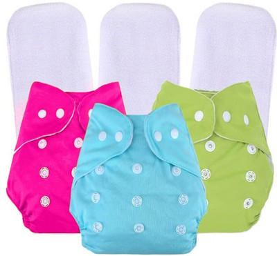 Jingle Kids Adjustable Washable Reusable 3 Baby Cloth Diapers Nappy & 3 Wet-Free Insert Pads