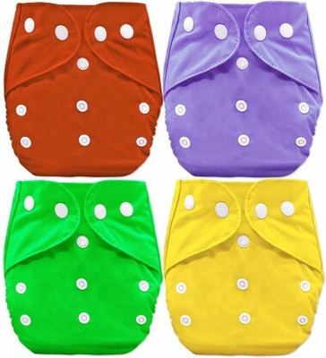 Stuttgart Pack Of 4 Reusable Cloth Diapers Washable, Adjustable Size with Insert Pads