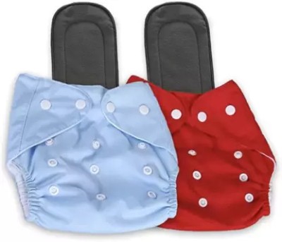 SKutirNappy Small Cloth Button Diaper Combo - 2 diaper with black insert (skyblue red)