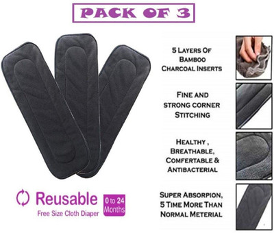 Jingle Kids Pack of 3 Bamboo Charcoal Diaper Inserts Liner Pads(5 layers) Reusable Washable Cotton Diaper Nappy Inserts Natures Cloth Diaper Liner For Baby/Toddler/Infants (0-2 Years)