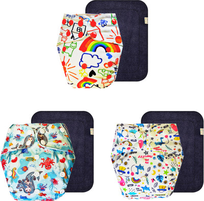 Dumbledo Reusable Eco-Friendly Dry Feel 3 Cloth Diaper With Black Pad
