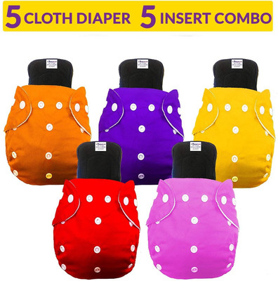 smilykid Washable Reusable Baby Cloth Plain Diaper With Insert Cotto Pad Set Of 5