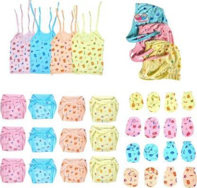 Minimest enterprise New Born Baby Care Cloth Set Combo Jhabla,Mittens,cap Hosiery Material,Random