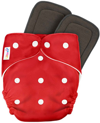 LILTOES Reusable Cloth Diaper + 2 Bamboo Charcoal Inserts - Red Color