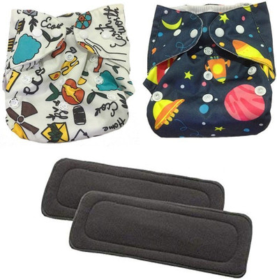 Chinmay Kids Combo of Quirk Reusable Baby Washable Cloth Diaper Nappies with 5 Layered Baby Insert Pads (Set of 2) (Multi- Colour) (Assorted Colours)