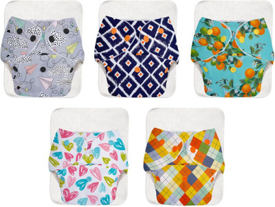 Superbottoms BASIC 5 Cloth Diapers Washable & Reusable for 3M-3Y (5 Shells + 5 Inserts)