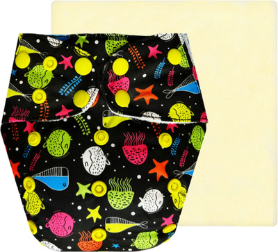 Dumbledo Reusable Eco-Friendly Dry Feel 1 Black Cloth Diaper with Insert