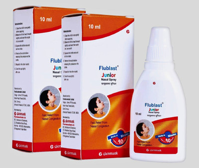 FLUBLAST Juniour Nasal Spray (2 x 10 Ml) Manual Nasal Aspirator(White)