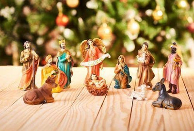 SK Craft 11 Piece Christmas Nativity Crib Set Decoration Baby Jesus Separate Pieces 10 cm Pack of 11