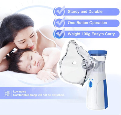 curecheck Portable Mesh Nebulizer Handheld, One Touch Operation, No Noise [RECHARGEABLE] Nebulizer(Blue/White)