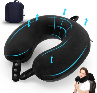 Cloudbliss Travel Neck Pillow, Best Memory Foam Airplane Pillow for Head Support Neck Pillow(black)
