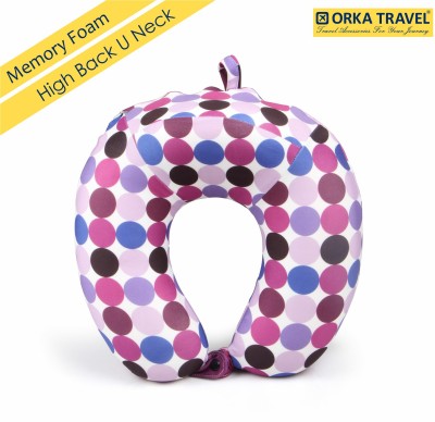 ORKA Travel Memory Foam Spandex Digital Printed High Back U Neck Pillow(Polka Dots)