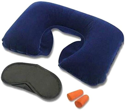 Gree9 Store Reusable 3 in 1 Air Travel Kit with Pillow, Ear Buds & Eye Mask Neck Pillow & Eye Shade(Blue)
