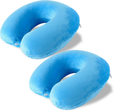KUBER INDUSTRIES Pack of 2 U-Shaped Neck Pillow for Flight Travel, Train & Car | JR-1-BLU | Blue Neck Pillow & Eye Shade(Blue)