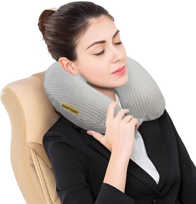 ORKA Travel Classic Super Soft Stripe Printed Memory Foam U Neck Pillow(Grey)
