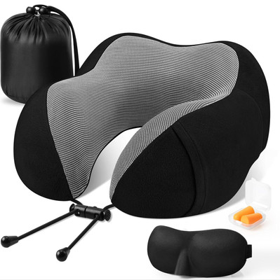 Cloudbliss Memory Foam, Comfortable & Supportive ,Sleeping Neck Pillows for Travel Neck Pillow & Eye Shade(black)