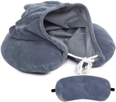 Juzzii Hoodie Neck Pillow With Eye Mask Combo for Road Trip and Flight - Hoodie Neck Pillow & Eye Shade(Gray)