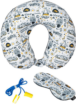 HOMESO Memory Foam Printed Travel Neck Pillow Combo with Eye Mask and Ear Plugs Neck Pillow & Eye Shade(Wonder)