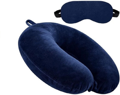 Everyonic Unisex U-Shaped Micro Fiber Soft Cushions Neck Pillow & Eye Shade(Nevi Blue)
