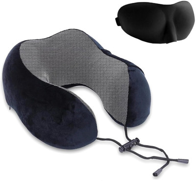 Inditradition Memory Foam Luxury Travel Pillow with 3D Eye Mask (Combo Pack) Neck Pillow & Eye Shade(Black)
