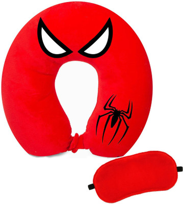 Juzzii Velvet Spiderman Superhero Pattern Unisex U-Shaped Microfiber Soft - Red Neck Pillow & Eye Shade(Red & Black)
