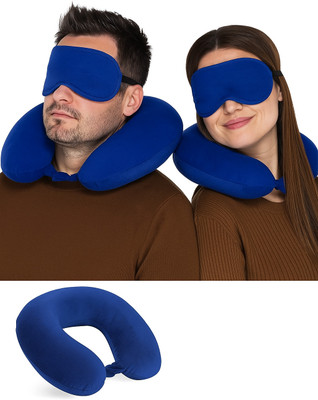 CALYWORK Velvet U-Shaped Travel Neck Pillow With Eye Mask .(COMBO 001) Neck Pillow(BLUE)