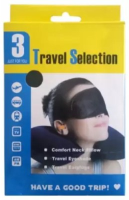 Barkati 3-in-1 Air Travel Kit with Neck Pillow, Ear Buds & Eye Mask Eye Shade(Black)