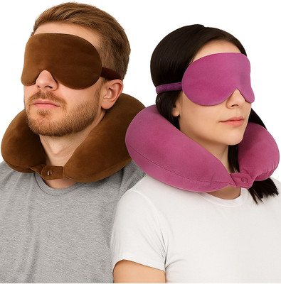 CALYWORK Velvet U-Shaped Travel Neck Pillow Combo with filled of Micro fiber cotton. Neck Pillow(PINK/BROWN)
