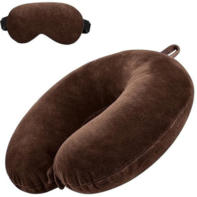 JSR Travel Neck Pillow Matching Eye Mask Combo for Travel in Head Rest with Eyemask Neck Pillow & Eye Shade(Brown)