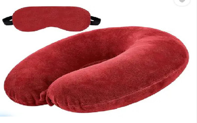Everyonic U-Shape Velvet Supercomfy and Soft Travel Neck Support Rest Pillow for Men/Women Neck Pillow & Eye Shade(Red)