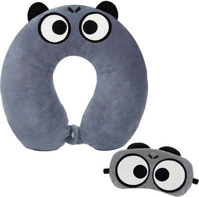 aeTHEric Velvet Cute Big Cartoon Neck Pillow & Sleeping Eye Mask Combo For Men & Women Neck Pillow & Eye Shade(Grey)