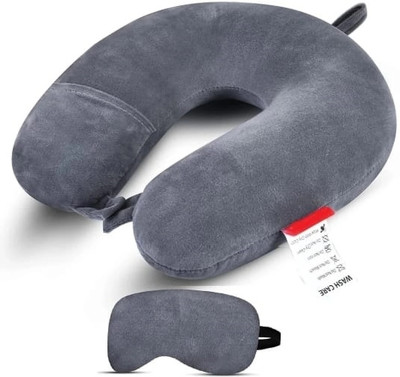JSR_MART Velvet Unisex U Shaped Micro Fiber Cushion Neck Rest Pillow With Eye Mask Neck Pillow & Eye Shade(Grey)