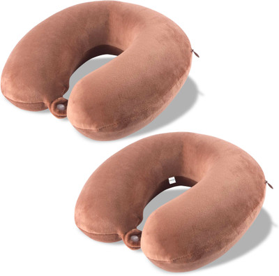 HOMESTIC by Kuber Industries Pack of 2 U-Shaped Neck Pillow for Flight Travel, Train & Car | JR-1-BRN | Brown Neck Pillow & Eye Shade(Brown)