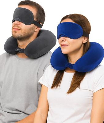 CALYWORK Velvet U-Shaped Travel Neck Pillow Combo With Eye Mask .03 Neck Pillow(BLUE/GREY)