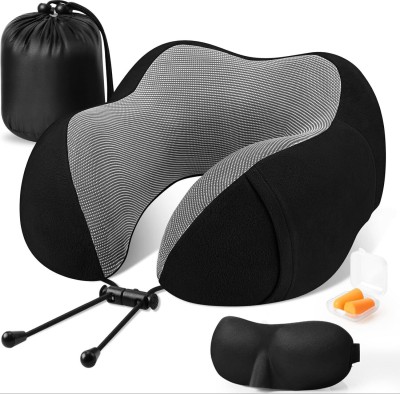 Adofys Travel Black Massage Neck Pillow Neck Pillow & Eye Shade(BLACK)