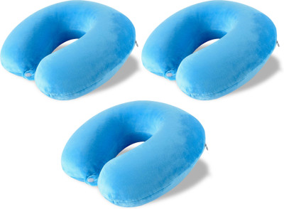 KUBER INDUSTRIES Pack of 3 U-Shaped Neck Pillow for Flight Travel, Train & Car | JR-1-BLU | Blue Neck Pillow & Eye Shade(Blue)