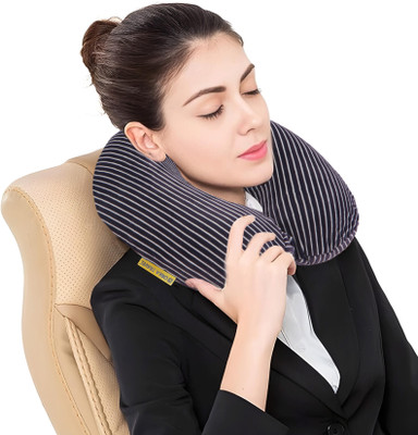 ORKA Travel Classic Super Soft Stripe Printed Memory Foam U Neck Pillow(Black)