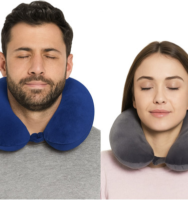 CALYWORK Velvet U-Shaped Travel Neck Pillow Combo with filled of Micro fiber cotton. Neck Pillow(BLUE/GREY)