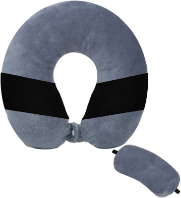 Juzzii Velvet Dual Color Unisex U-Shaped Microfiber Soft (Dual Color Grey & Black) Neck Pillow & Eye Shade(Dark Grey & Black)