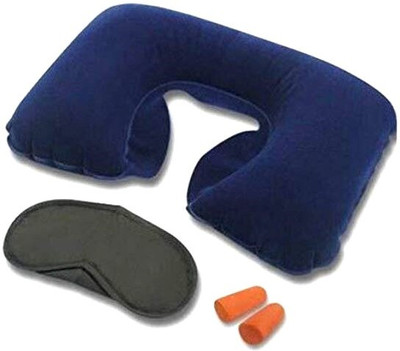 Scart Reusable 3 in 1 Air Travel Kit with Pillow, Ear Buds & Eye Mask Neck Pillow & Eye Shade(Blue)